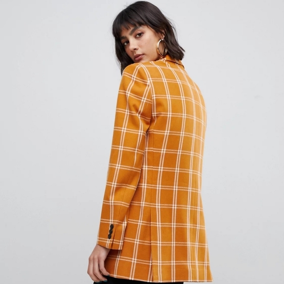 ASOS DESIGN Mustard Grid Check Mansy Blazer - Picture 2 of 3